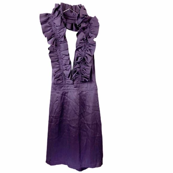 Esley Dresses & Skirts - Esley Purple Satin Ruffle Halter Tuxedo Dress Sm